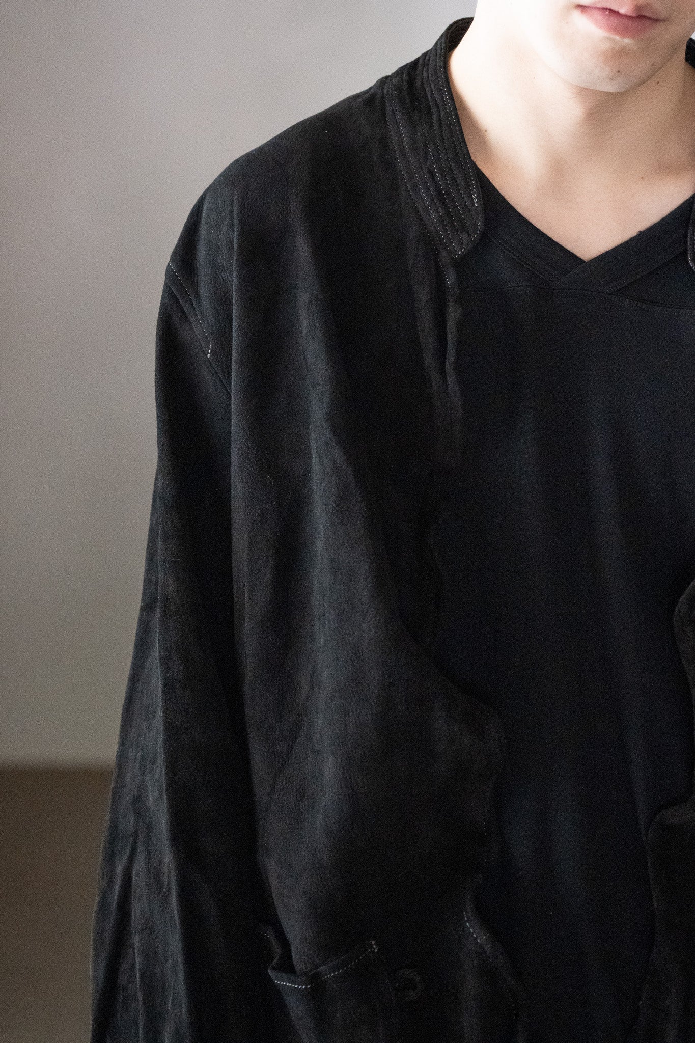 barbell object / dyed leather jkt -黒