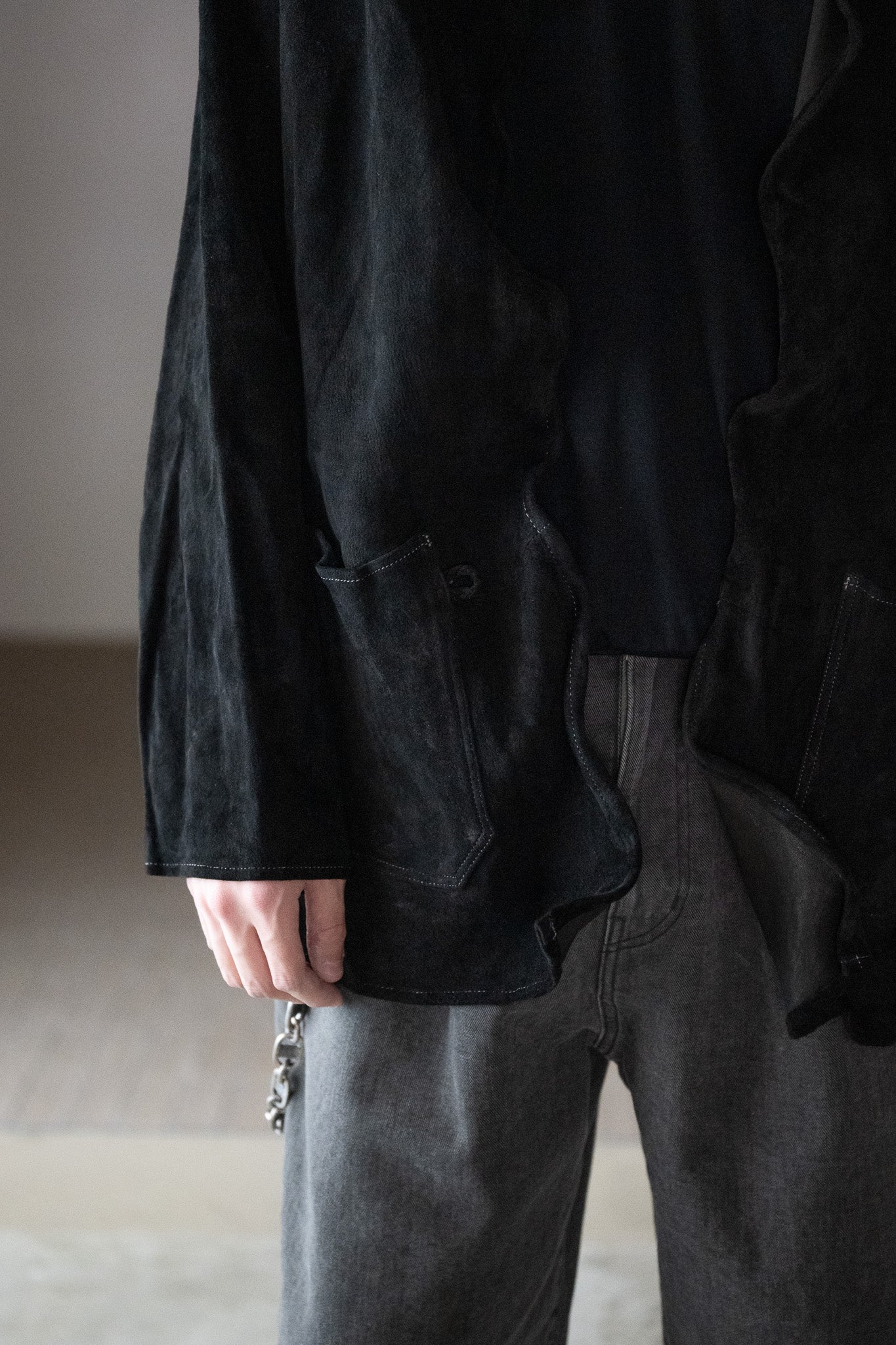 barbell object / dyed leather jkt -黒