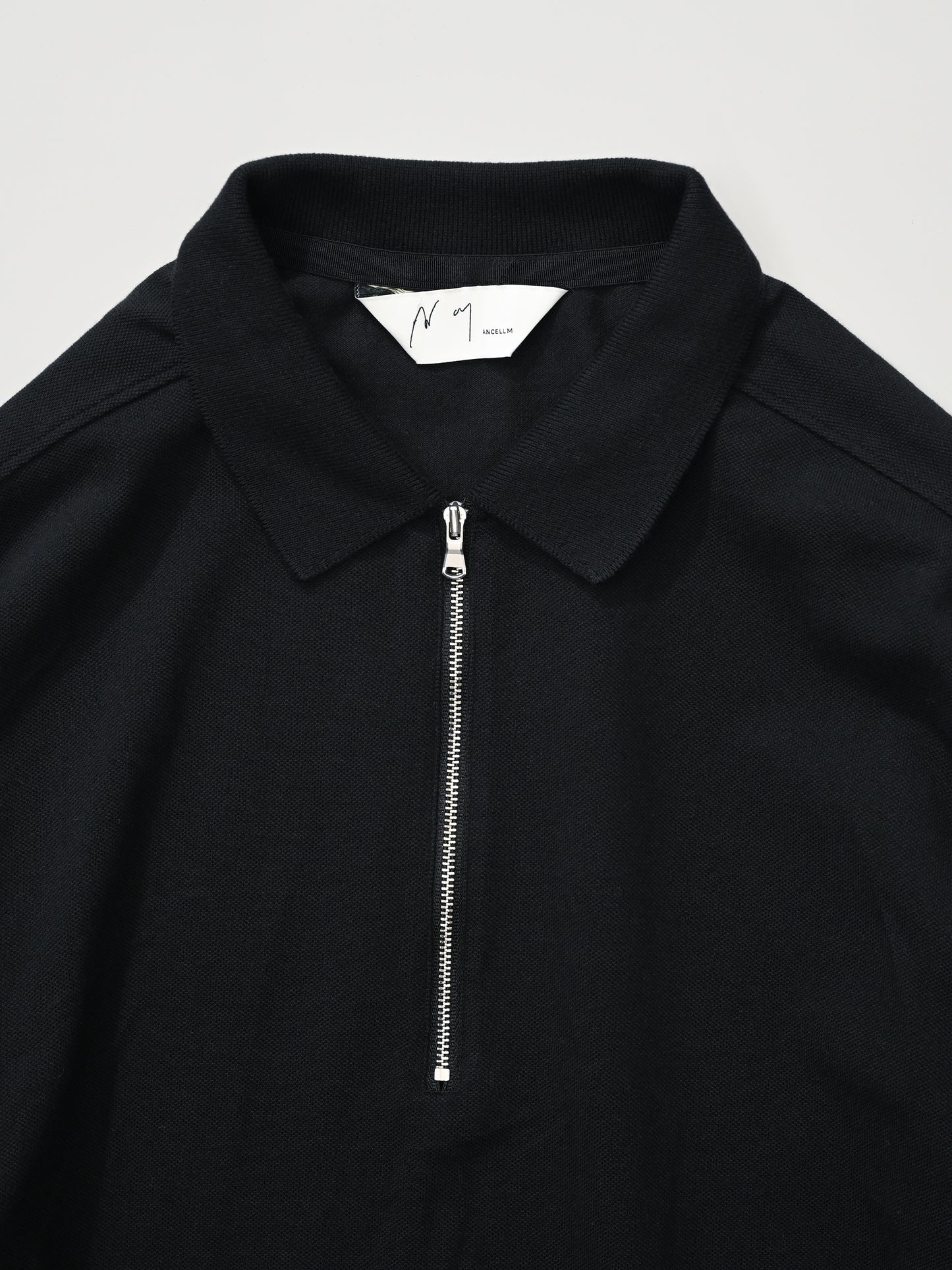 ANCELLM / HALF ZIP POLO LS SHIRT -BLACK