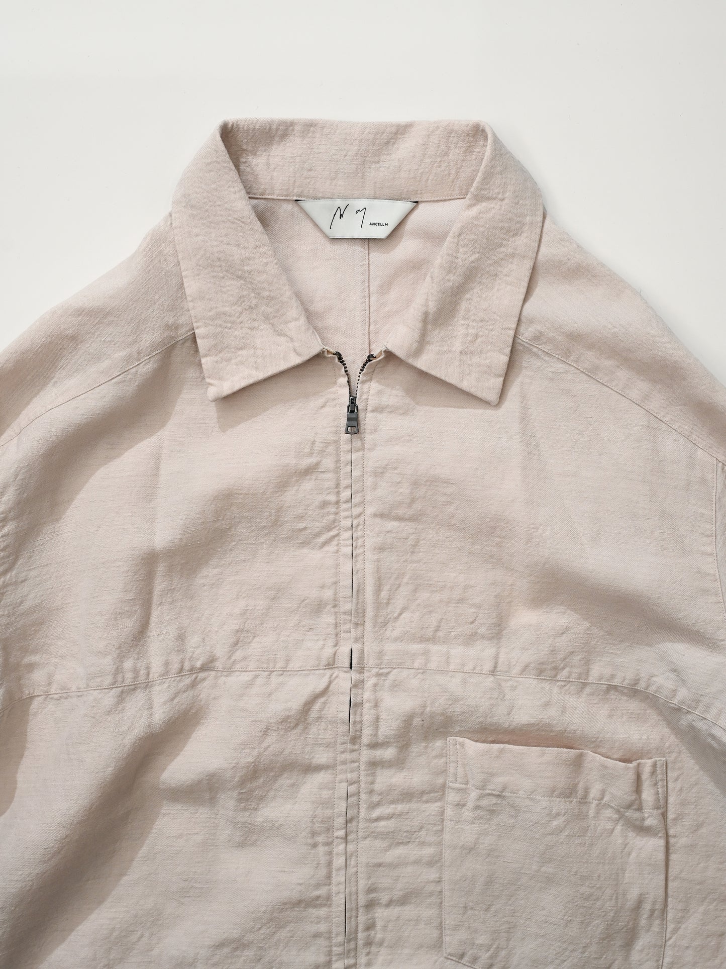 ANCELLM / W/L SHORT ZIPUP SHIRT -PINKBEIGE