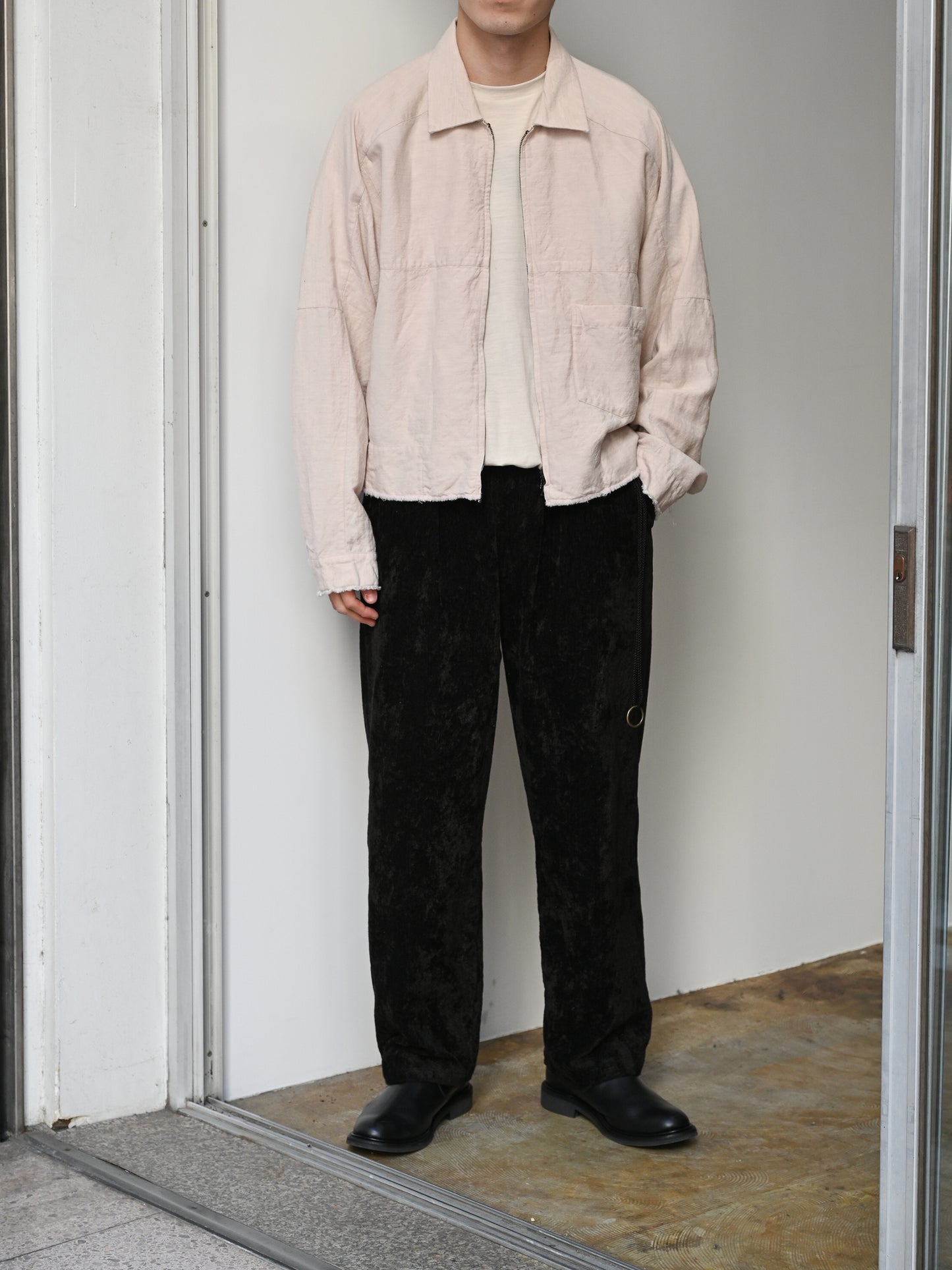 ANCELLM / W/L SHORT ZIPUP SHIRT -PINKBEIGE