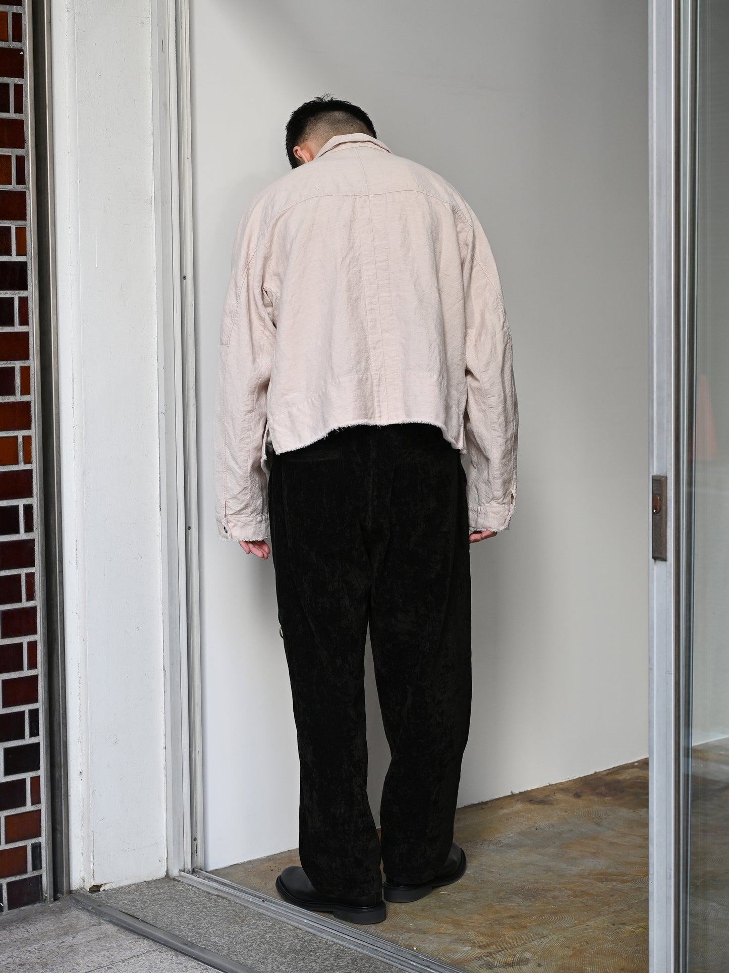 ANCELLM / W/L SHORT ZIPUP SHIRT -PINKBEIGE