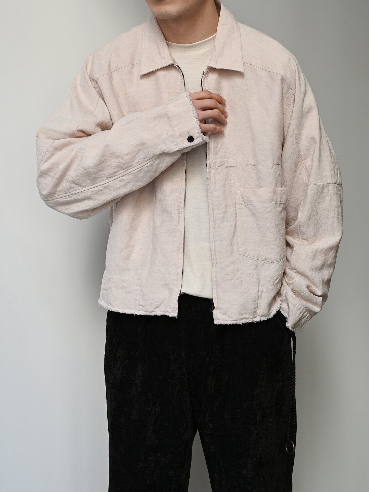 ANCELLM / W/L SHORT ZIPUP SHIRT -PINKBEIGE