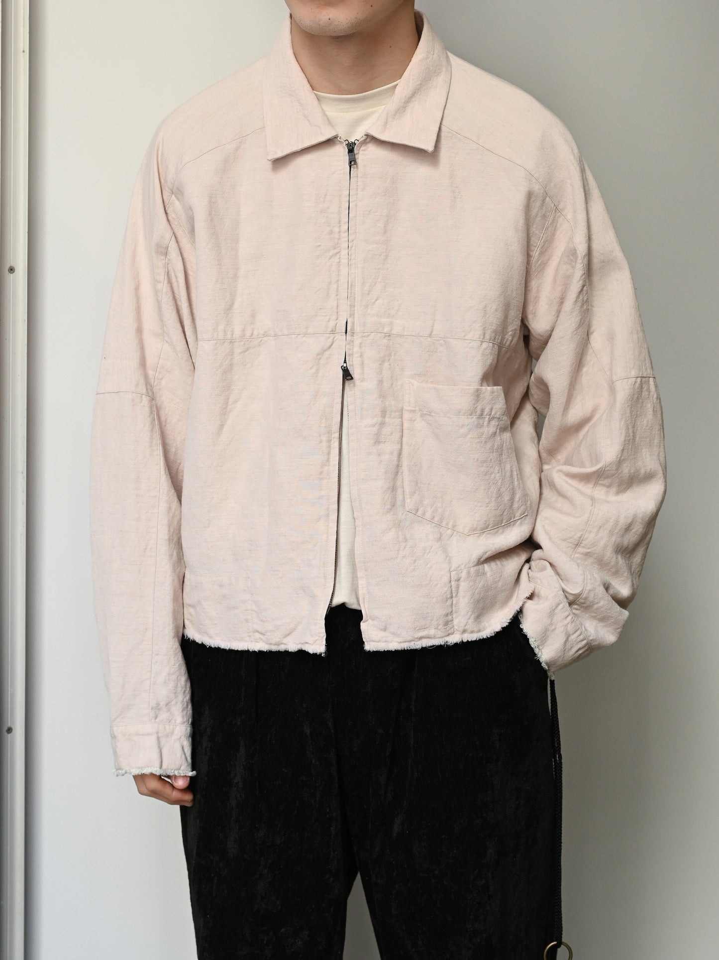 ANCELLM / W/L SHORT ZIPUP SHIRT -PINKBEIGE