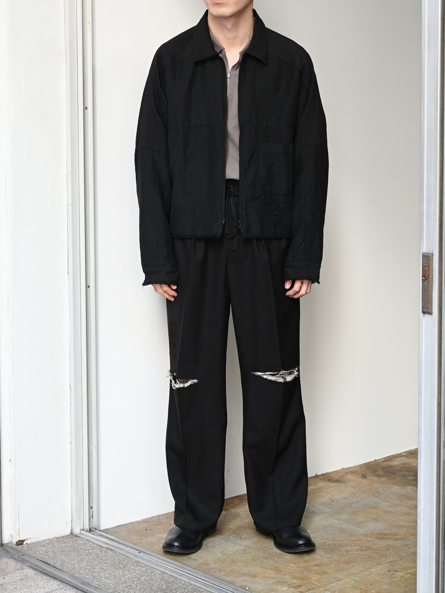 ANCELLM / W/L SHORT ZIPUP SHIRT -BLACK