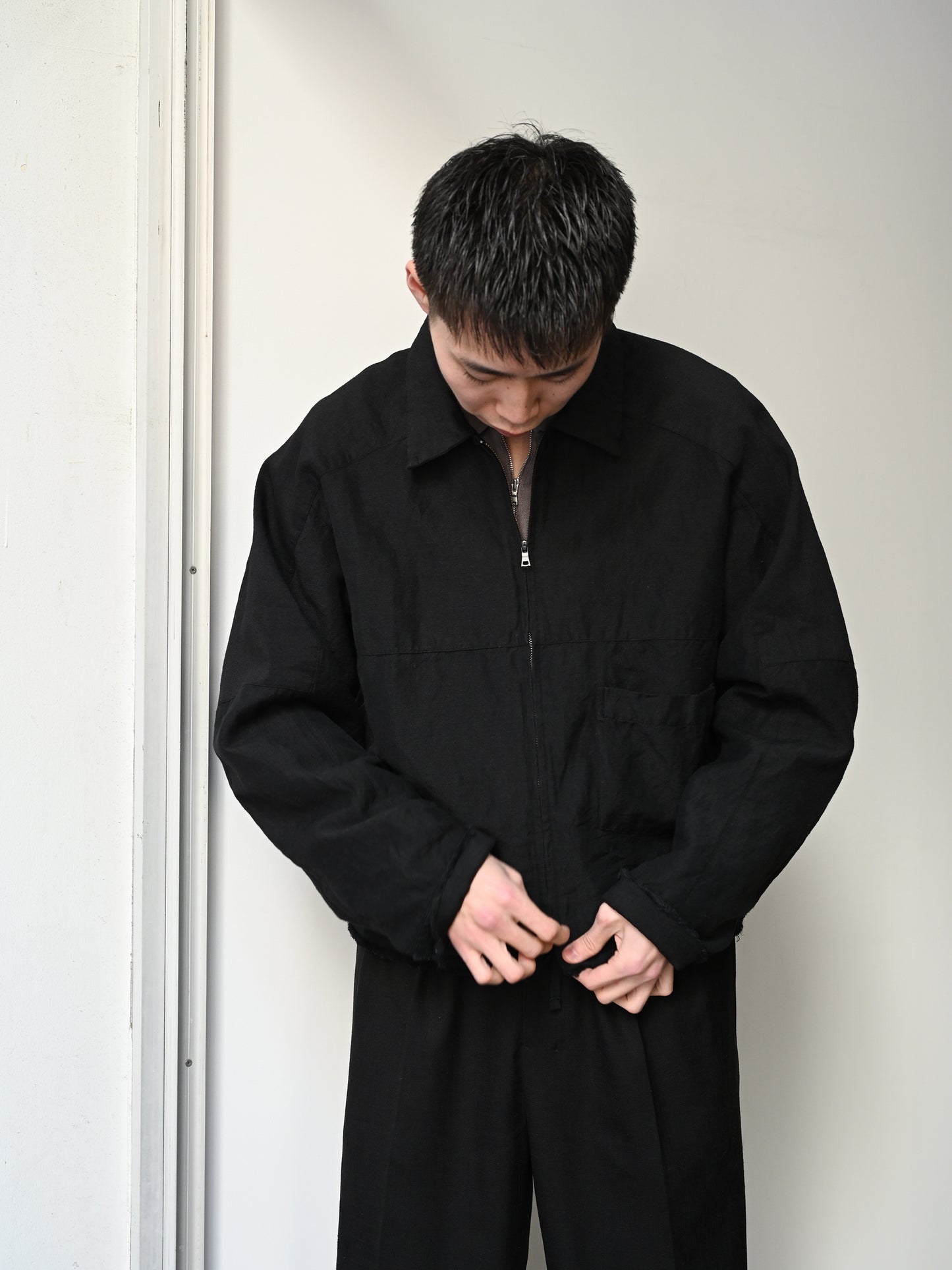 ANCELLM / W/L SHORT ZIPUP SHIRT -BLACK