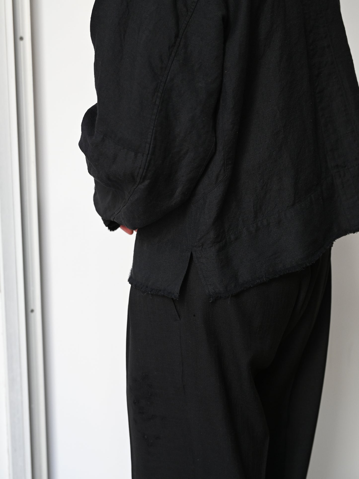 ANCELLM / W/L SHORT ZIPUP SHIRT -BLACK