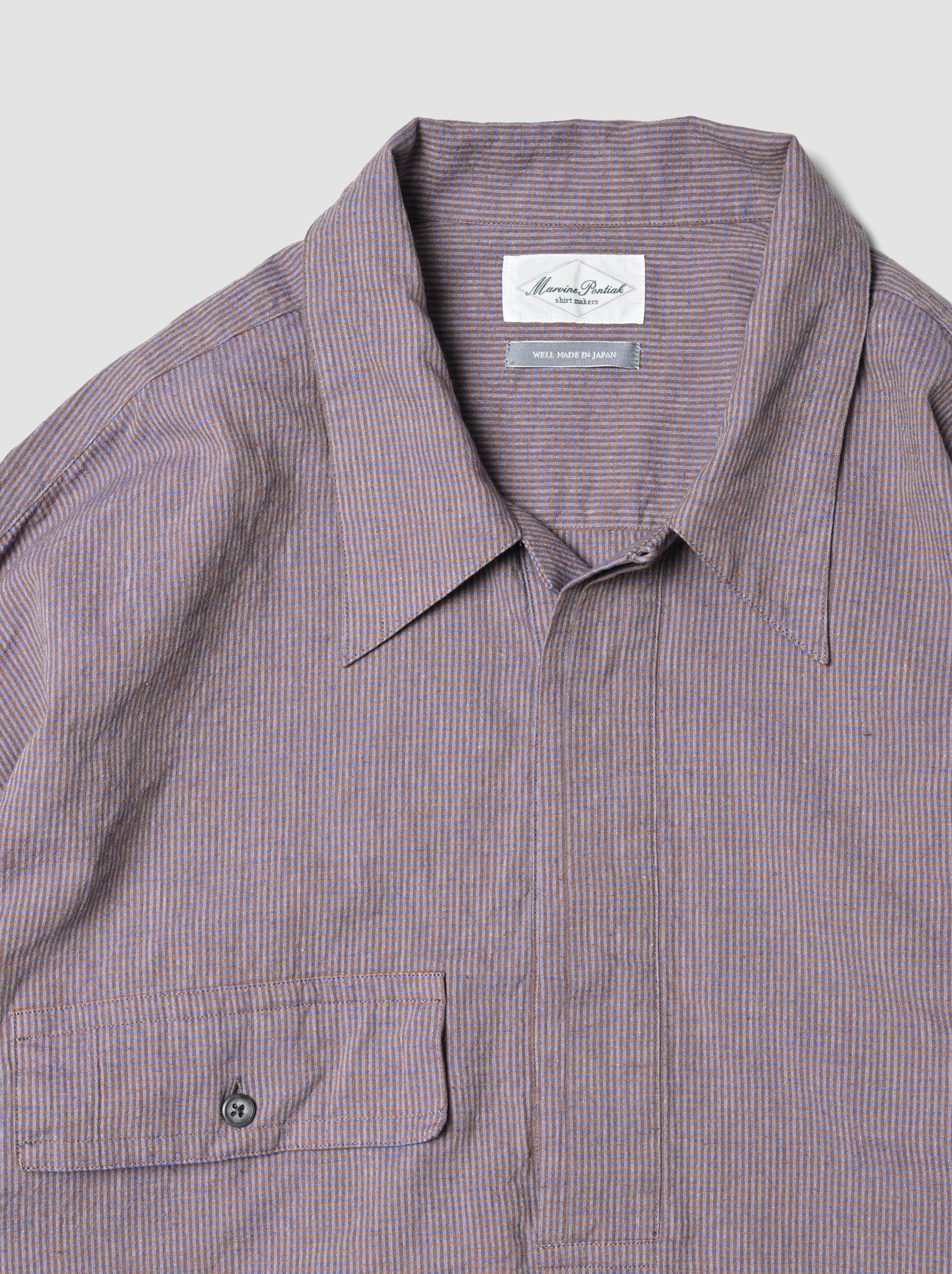 Marvine Pontiak shirt makers / Twist P/O -BLUE BROWN GINGHAM
