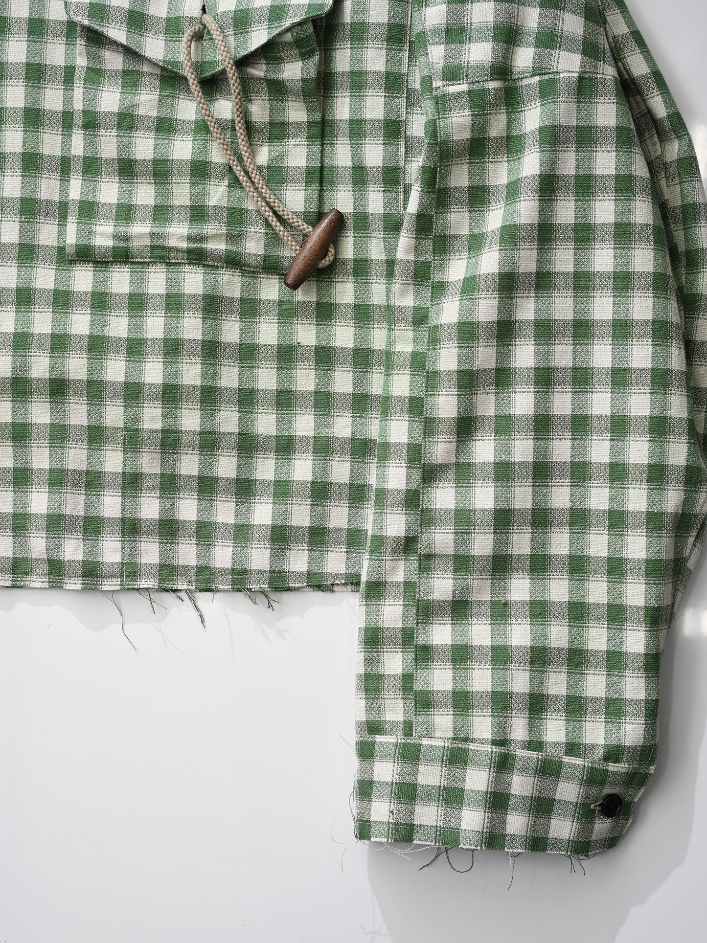 ANCELLM / C/R CHECK SHORT ZIPUP SHIRT -GREEN