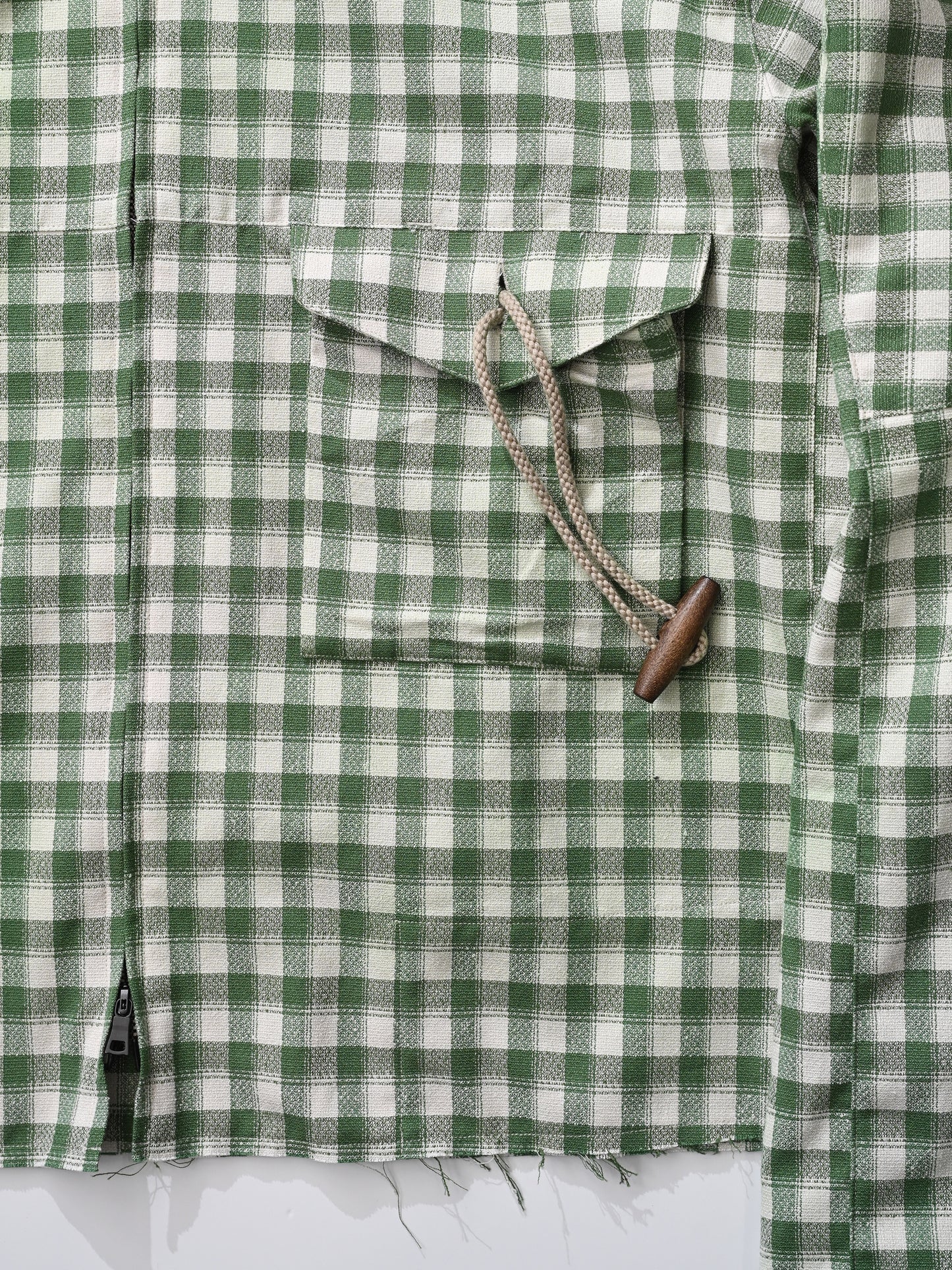 ANCELLM / C/R CHECK SHORT ZIPUP SHIRT -GREEN