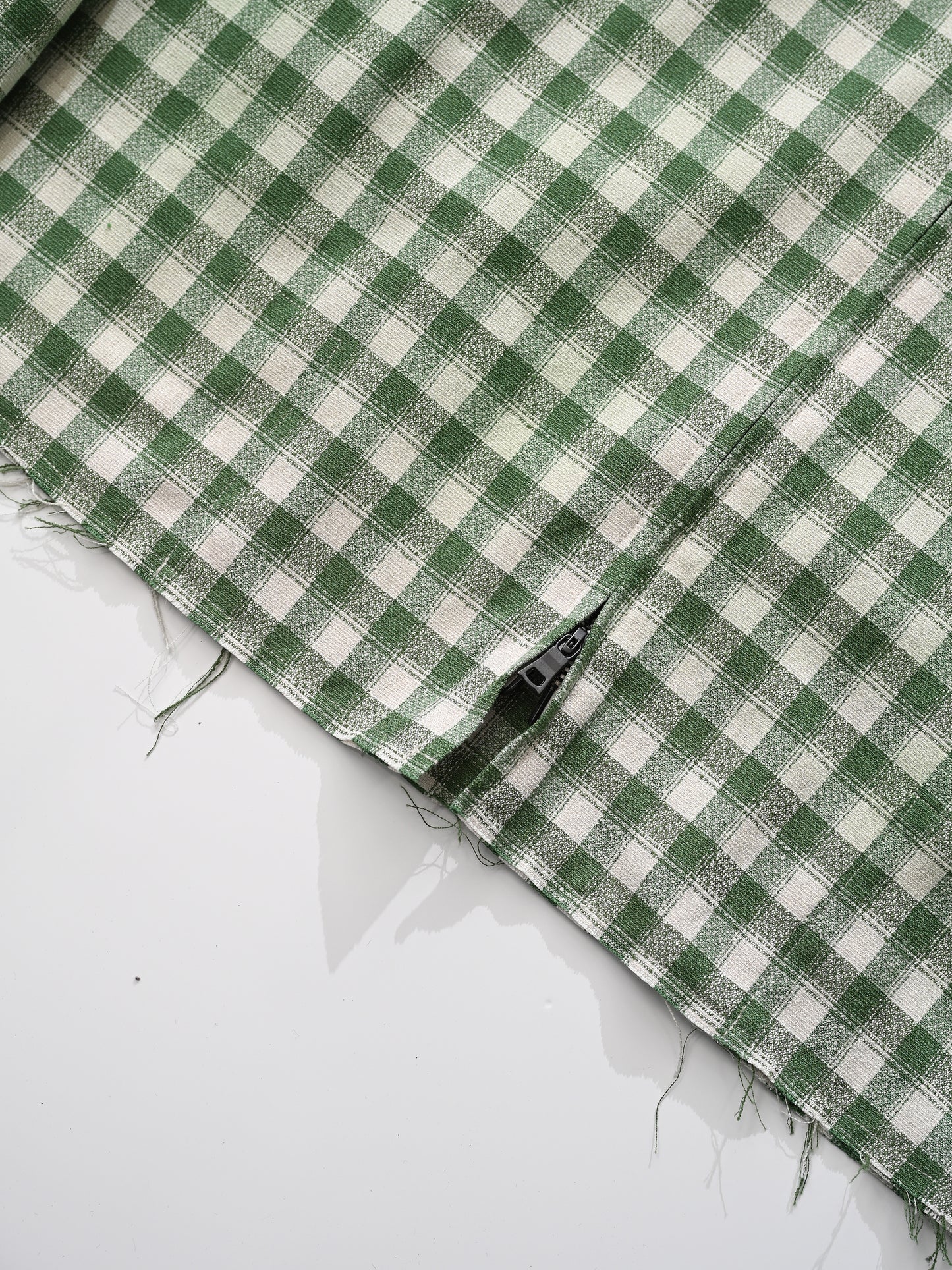 ANCELLM / C/R CHECK SHORT ZIPUP SHIRT -GREEN