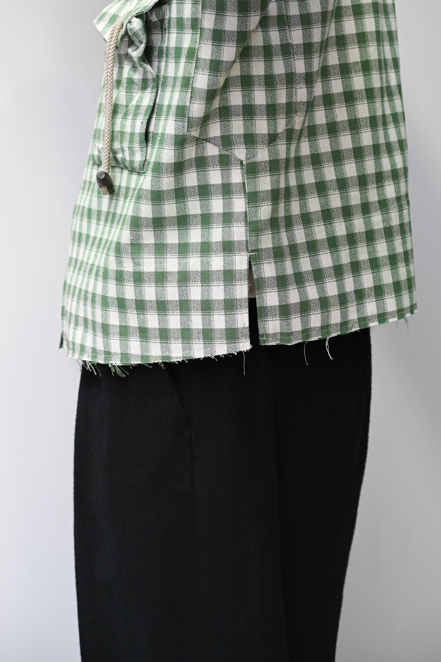 ANCELLM / C/R CHECK SHORT ZIPUP SHIRT -GREEN