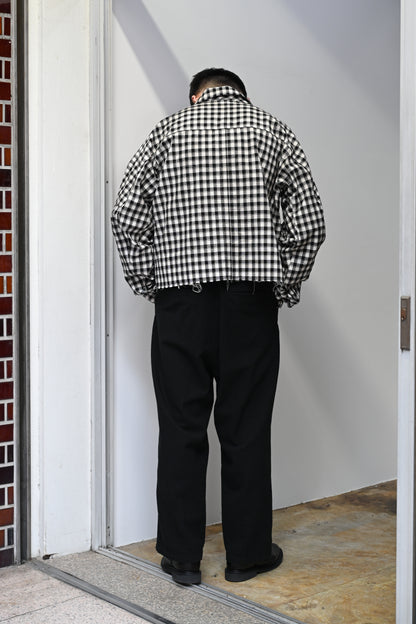 ANCELLM / C/R CHECK SHORT ZIPUP SHIRT -BLACK