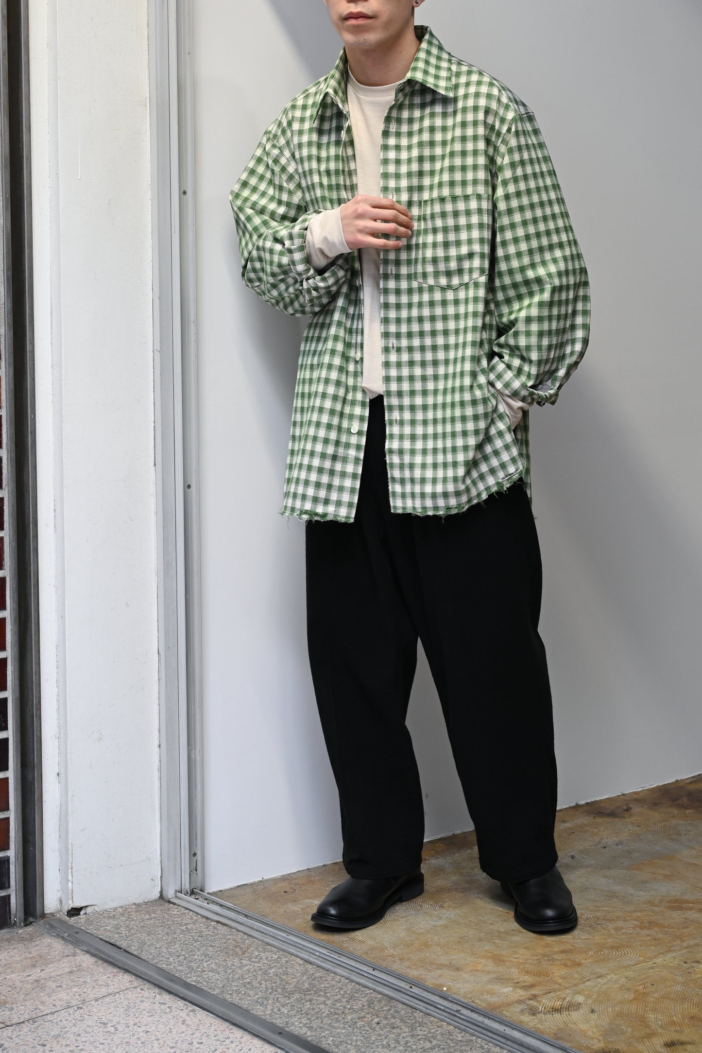 ANCELLM / C/R CHECK OVER SHIRT -GREEN