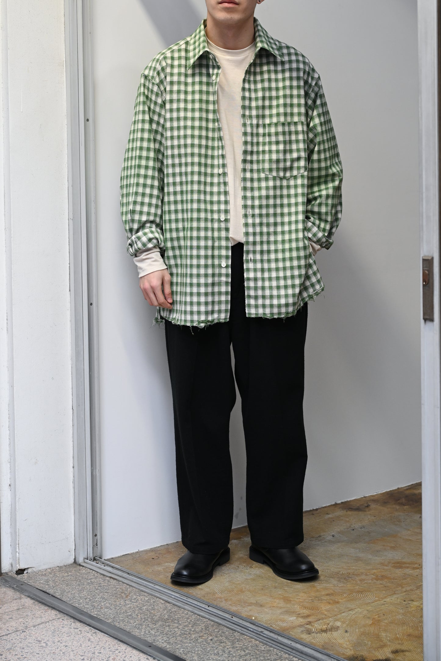 ANCELLM / C/R CHECK OVER SHIRT -GREEN