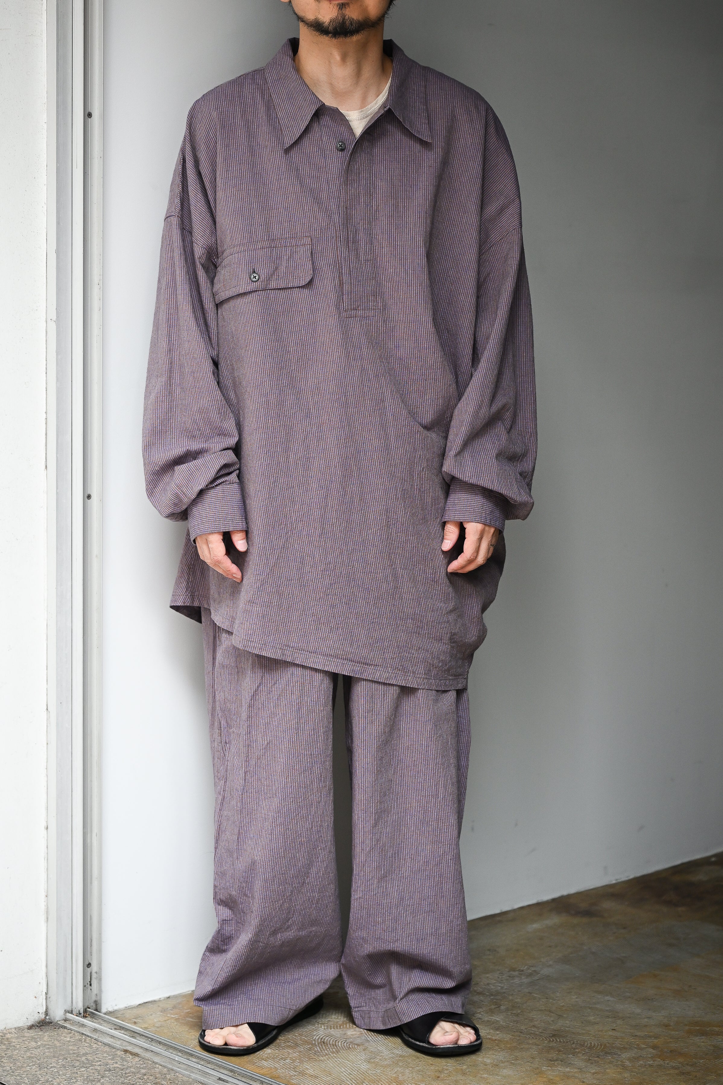 Marvine Pontiak shirt makers / Twist P/O -BLUE BROWN GINGHAM
