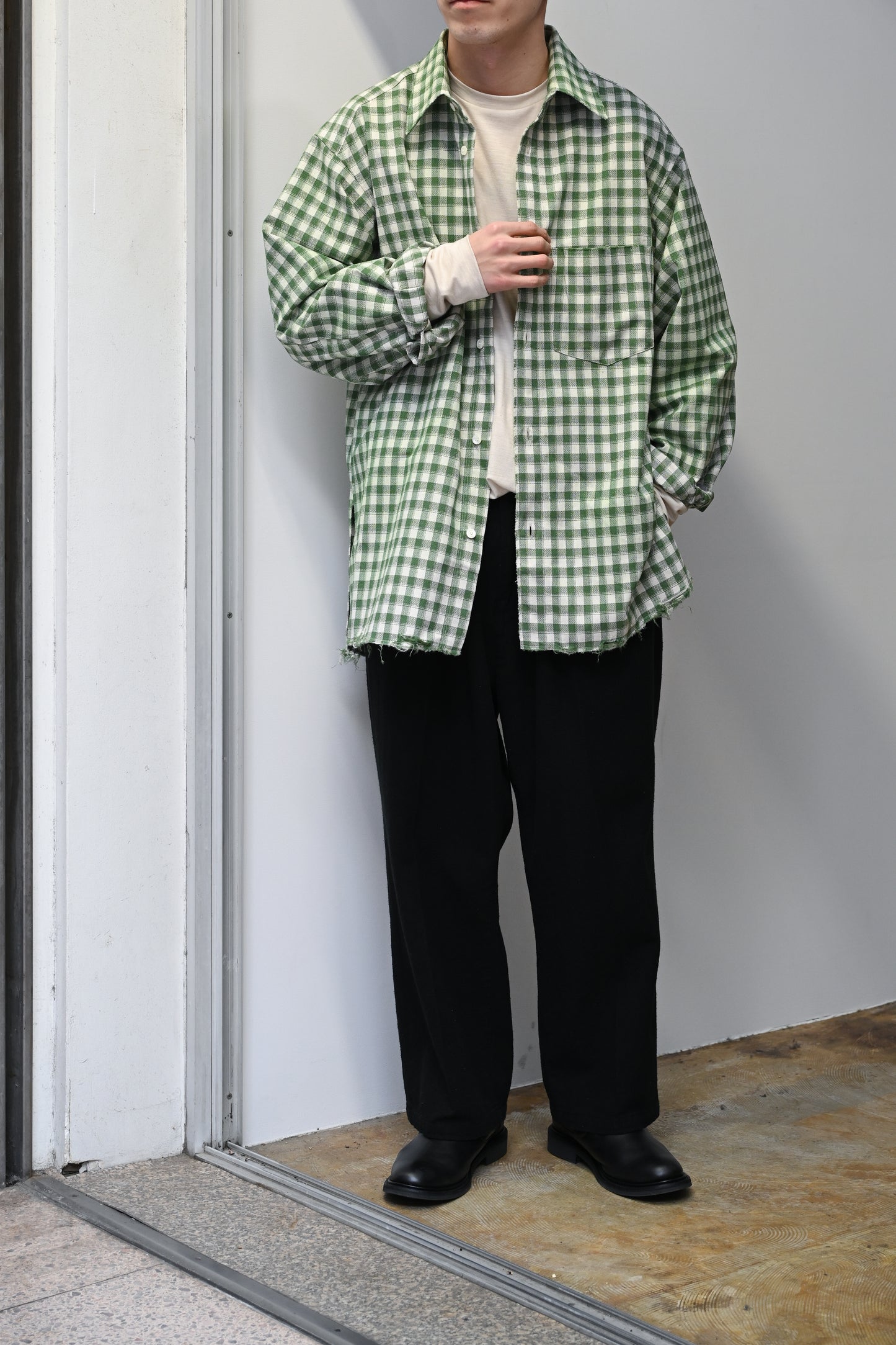 ANCELLM / C/R CHECK OVER SHIRT -GREEN