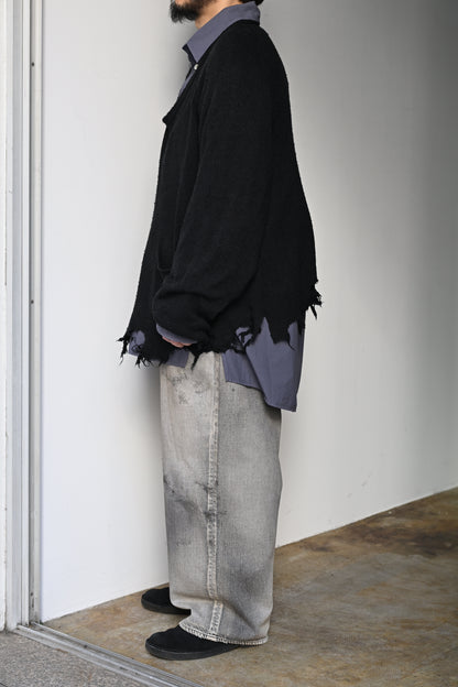 ANCELLM / DAMAGE SILK UVNECK KNIT -BLACK