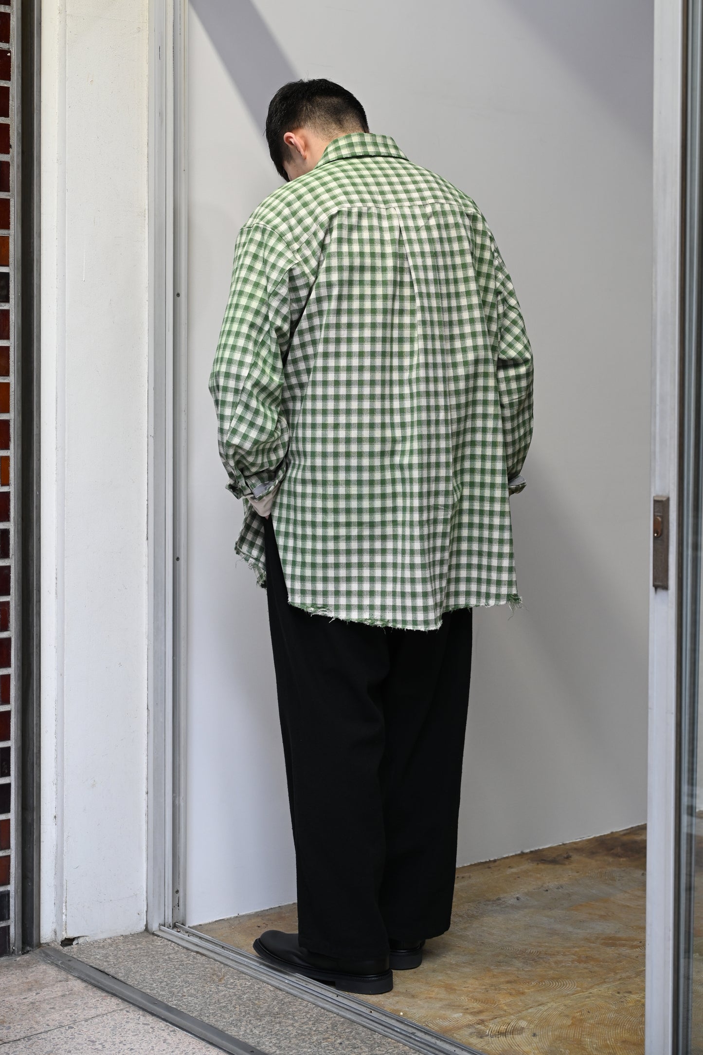 ANCELLM / C/R CHECK OVER SHIRT -GREEN