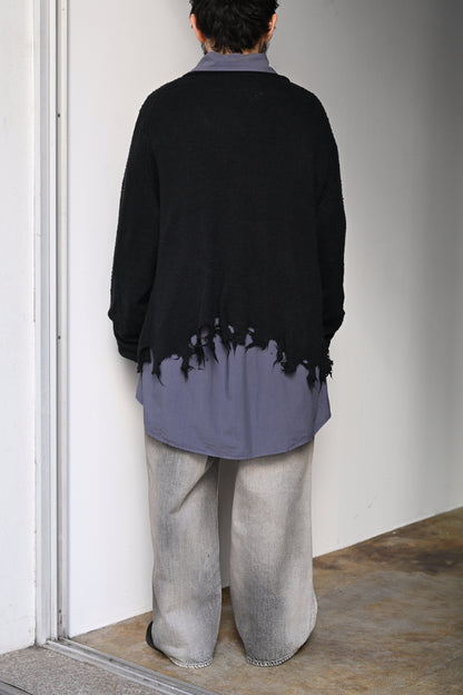 ANCELLM / DAMAGE SILK UVNECK KNIT -BLACK