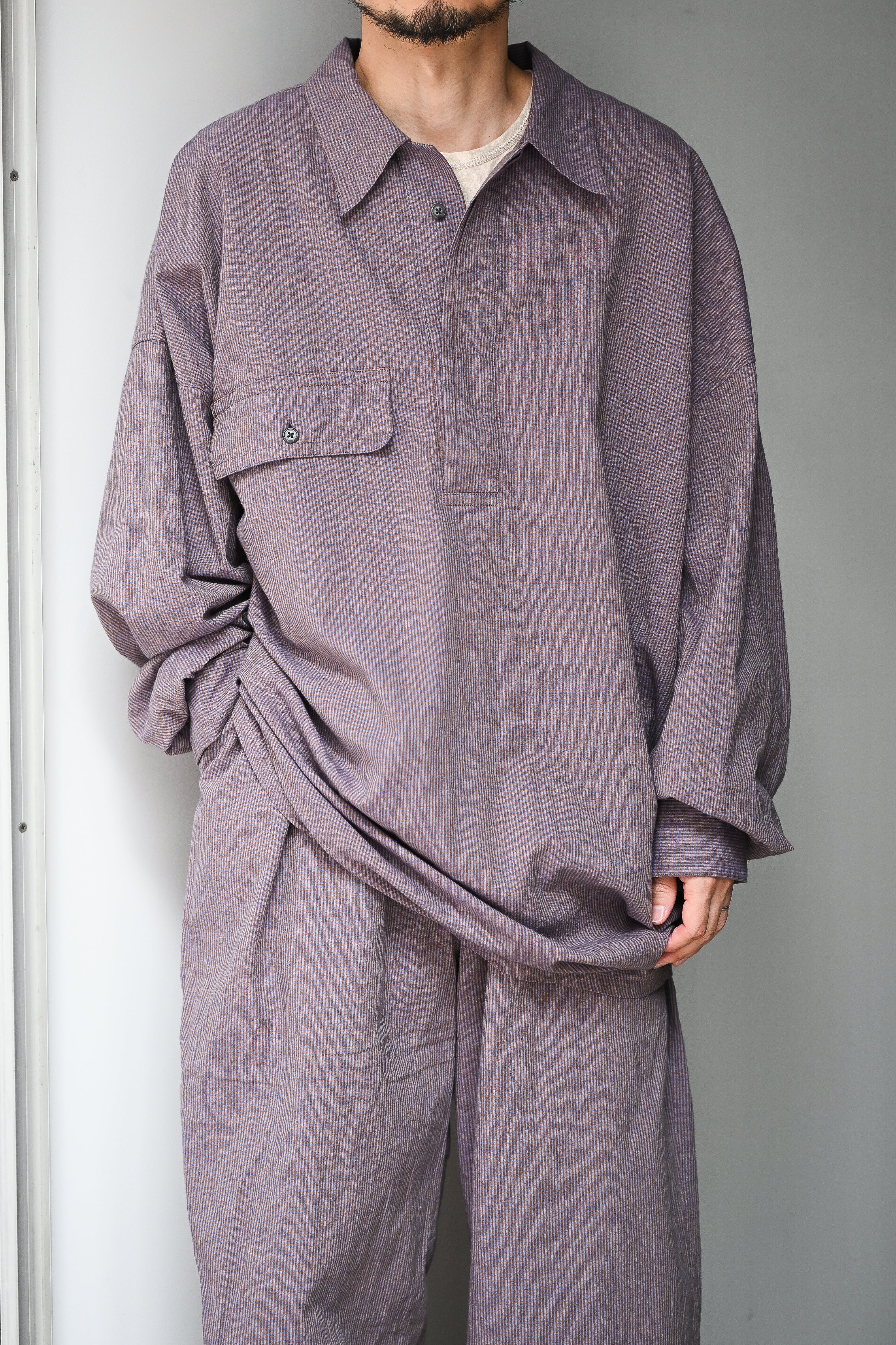 Marvine Pontiak shirt makers / Twist P/O -BLUE BROWN GINGHAM