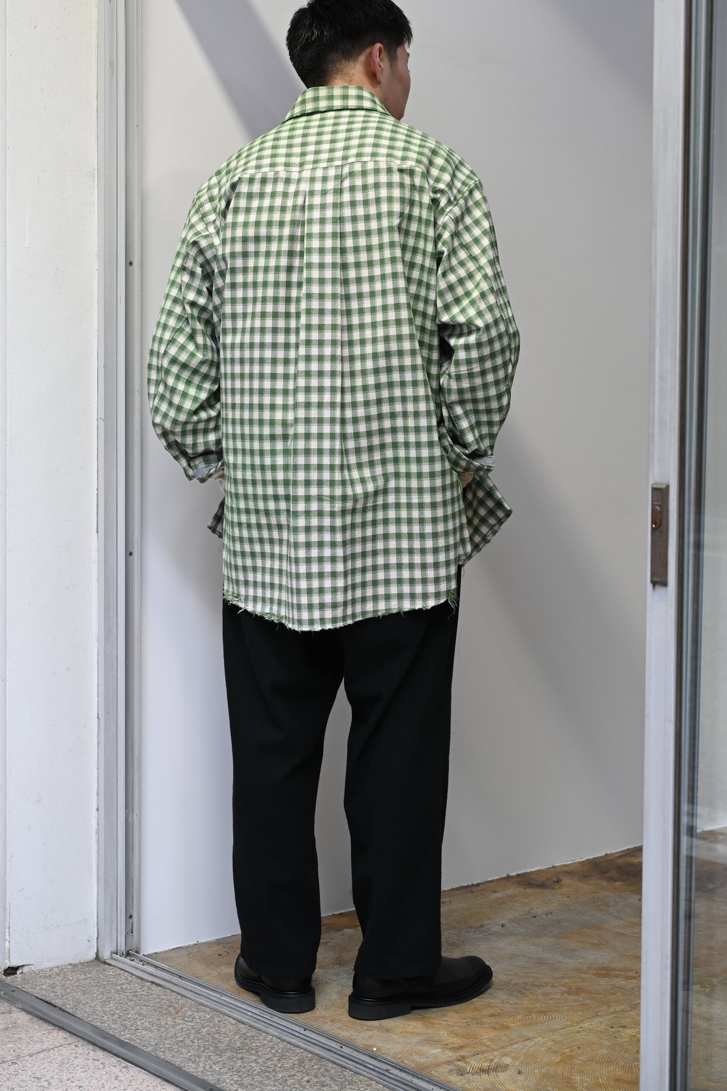 ANCELLM / C/R CHECK OVER SHIRT -GREEN