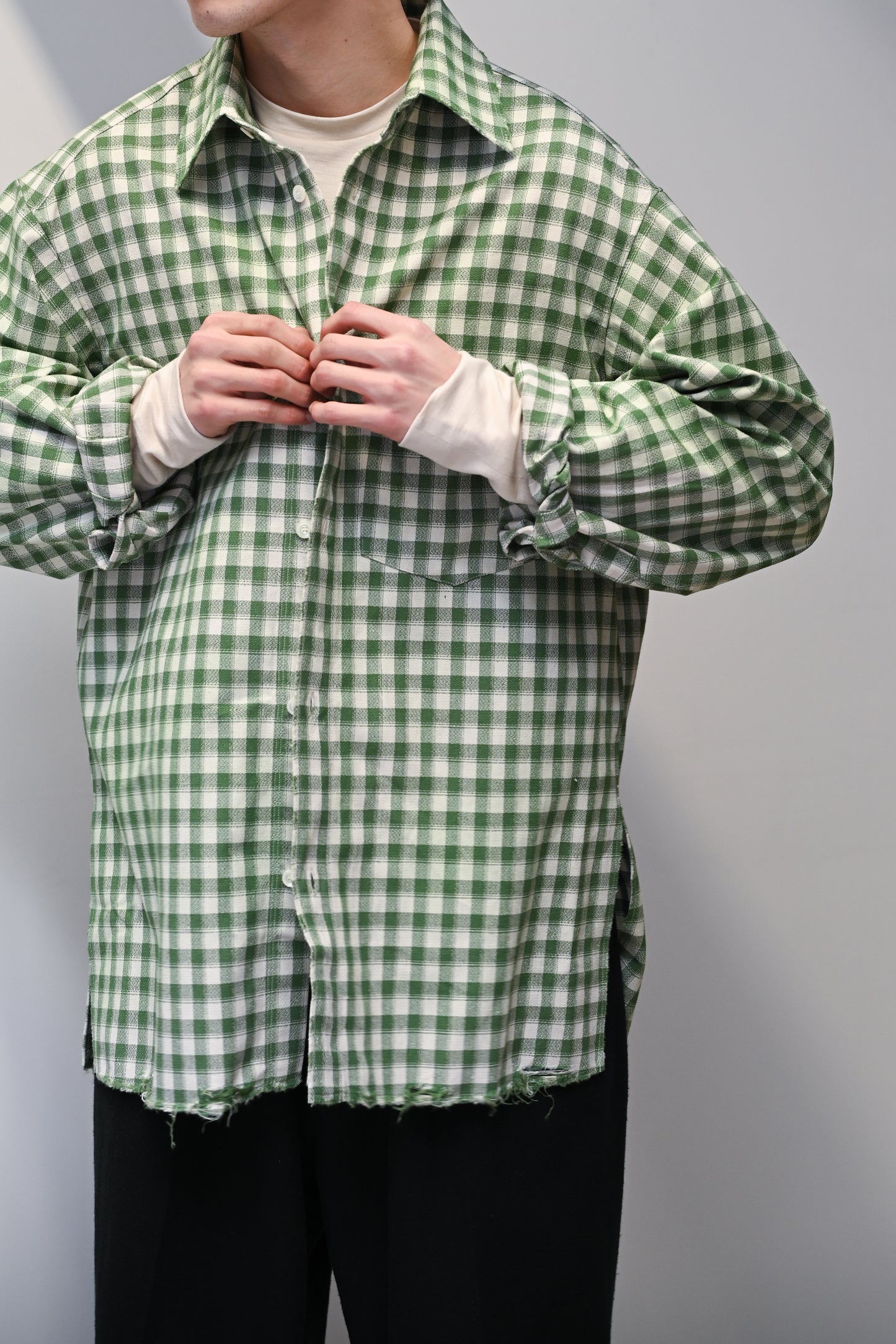 ANCELLM / C/R CHECK OVER SHIRT -GREEN