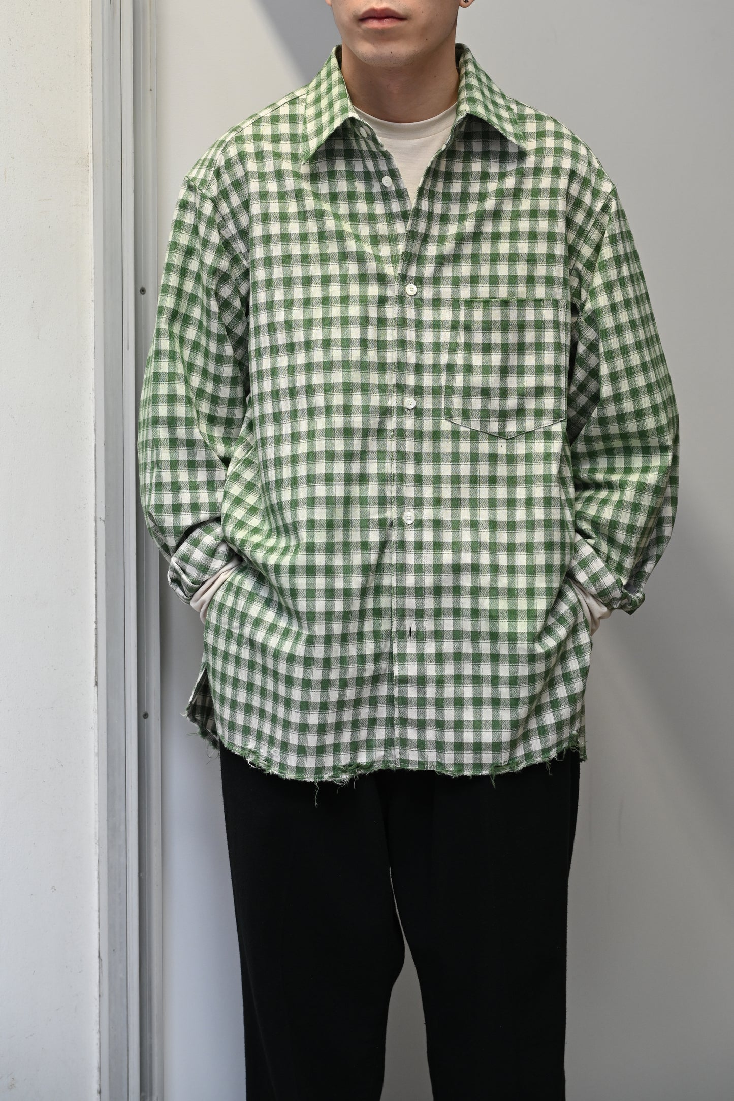 ANCELLM / C/R CHECK OVER SHIRT -GREEN