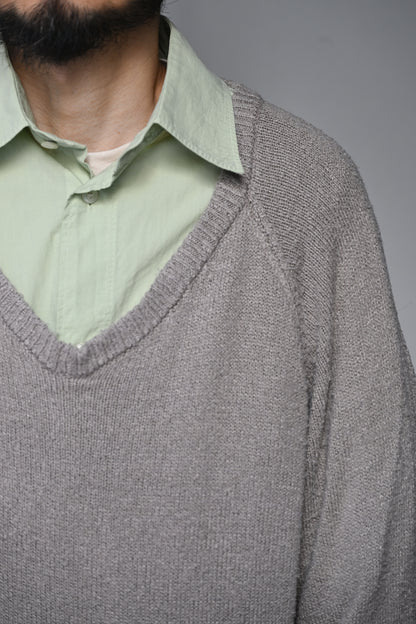 ANCELLM / DAMAGE SILK UVNECK KNIT -GREIGE