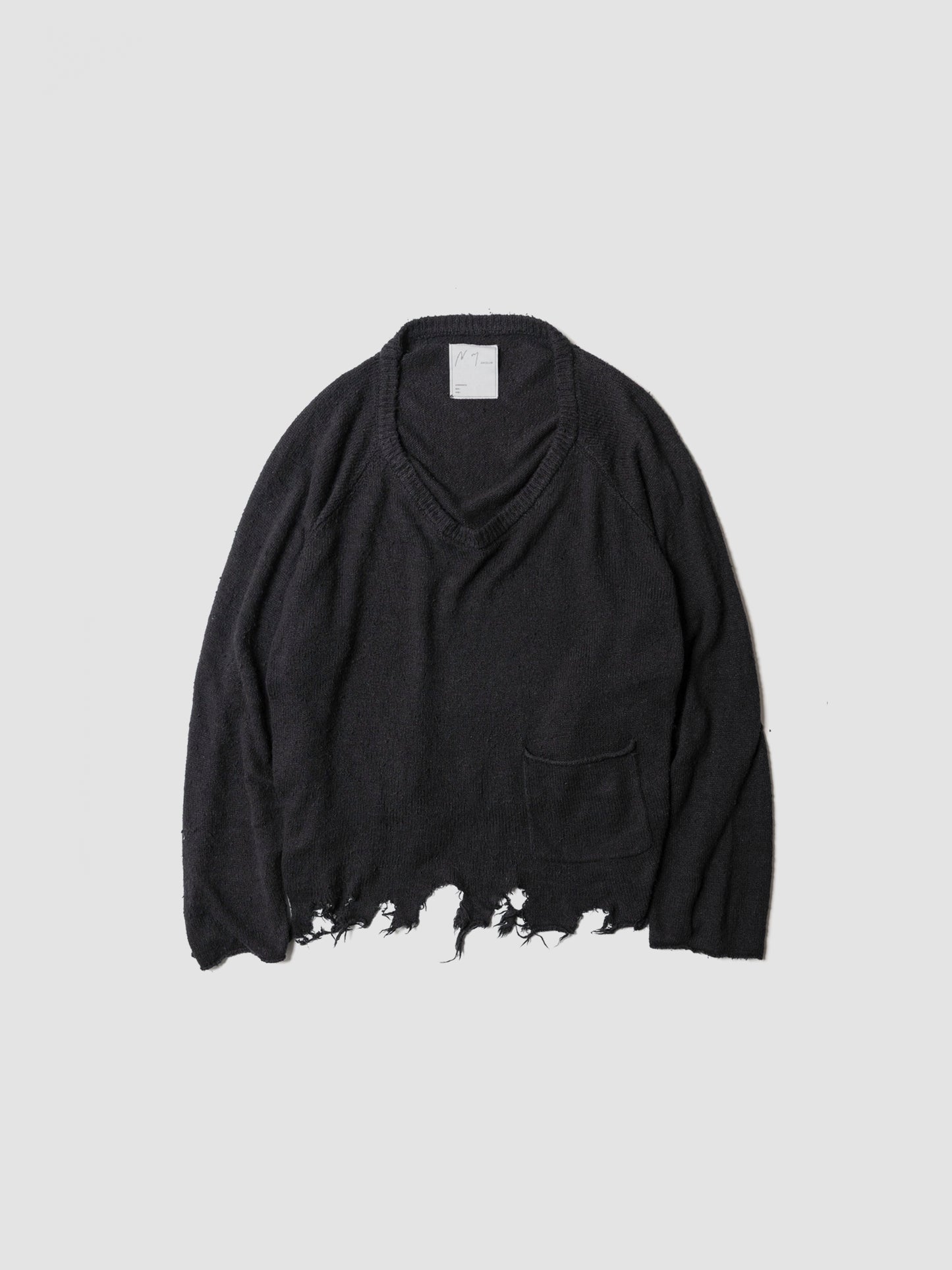 ANCELLM / DAMAGE SILK UVNECK KNIT -BLACK