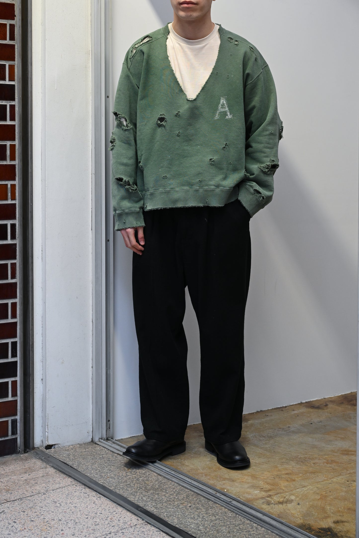 ANCELLM / HARD CRASH SWEAT SHIRT -GREEN