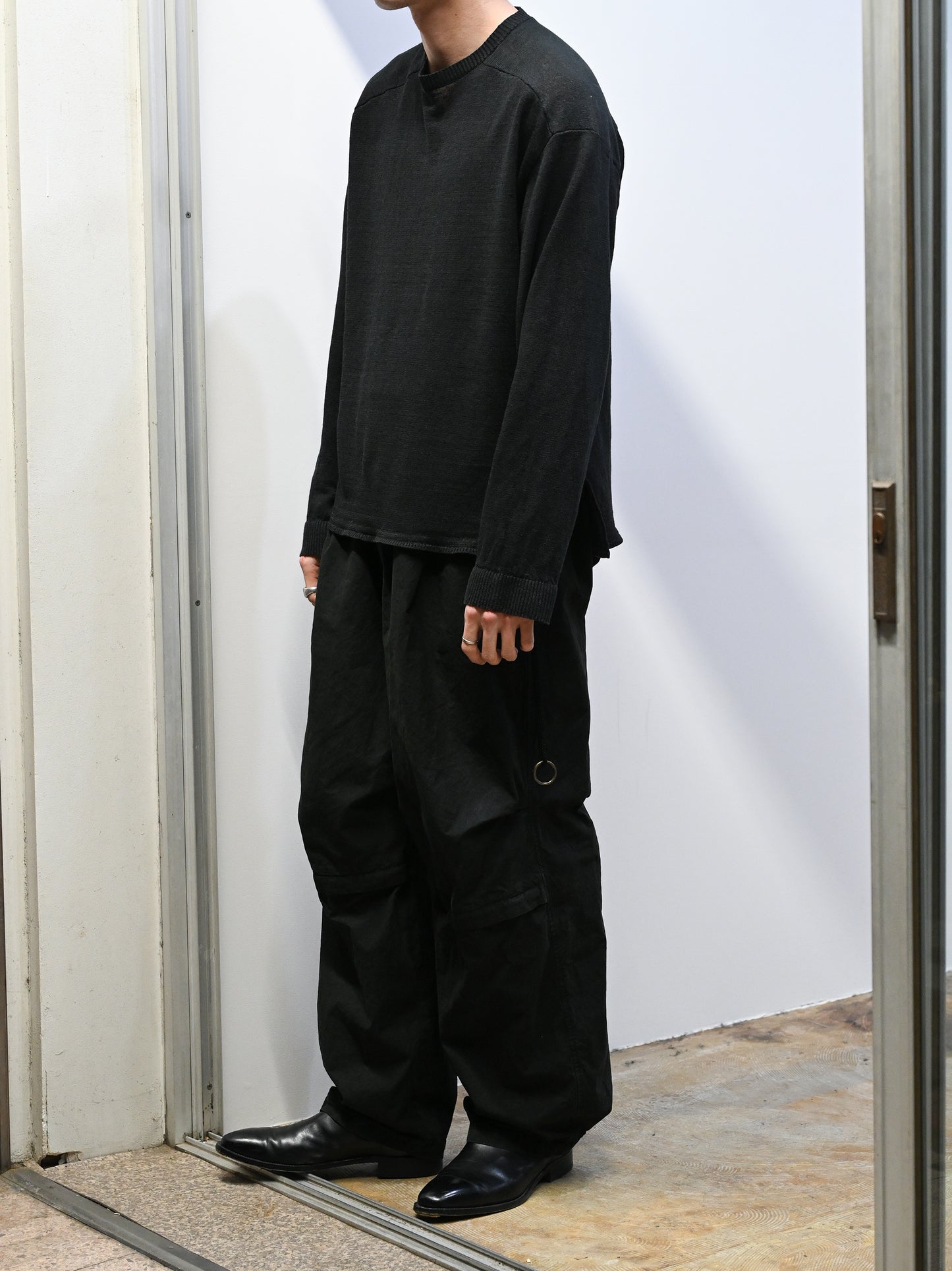 ANCELLM / CUT LS KNIT -BLACK