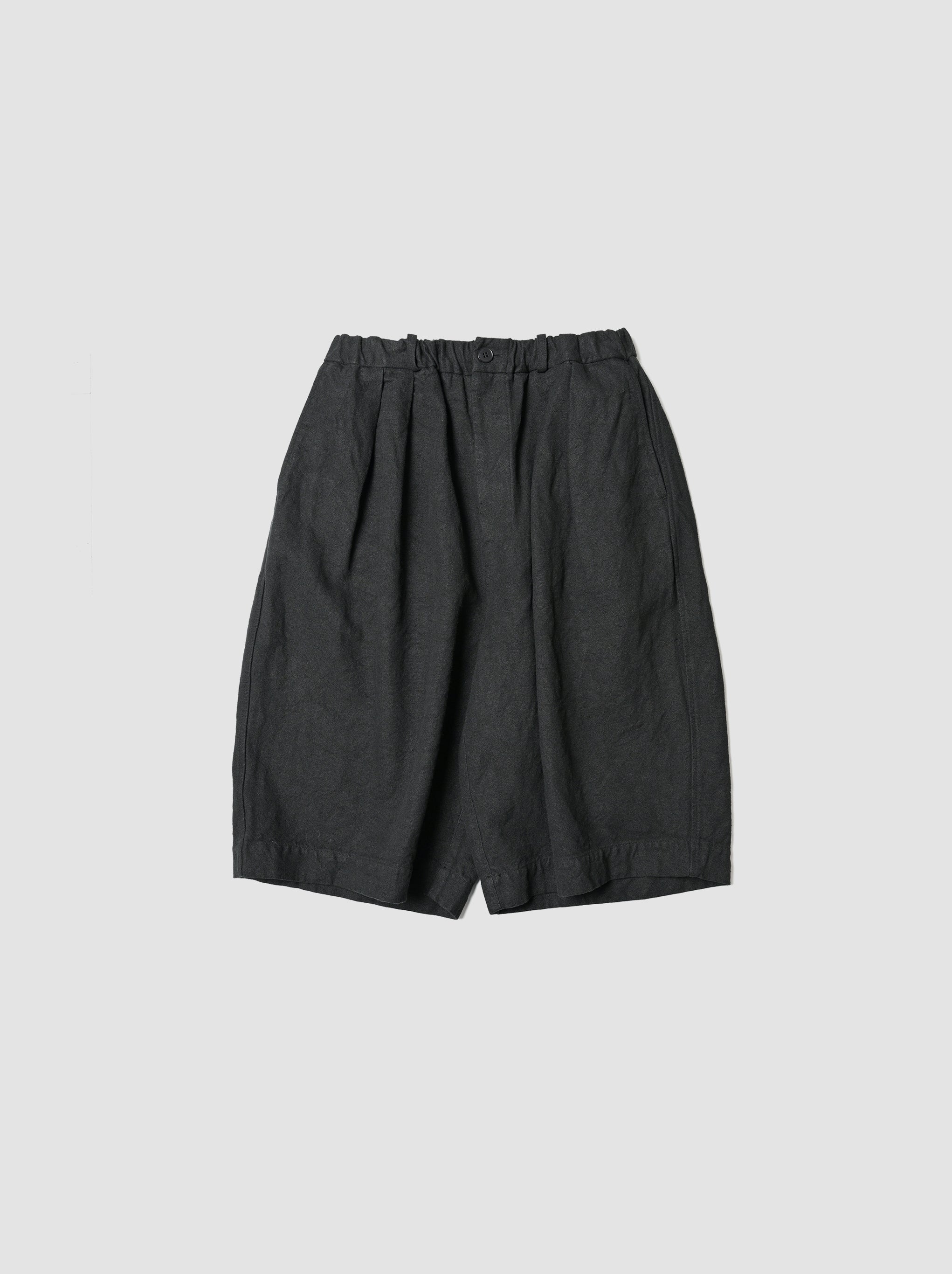 MITTAN ショートパンツ MITTAN / 亜麻苧麻ビッグショートパンツ -黒 – and father