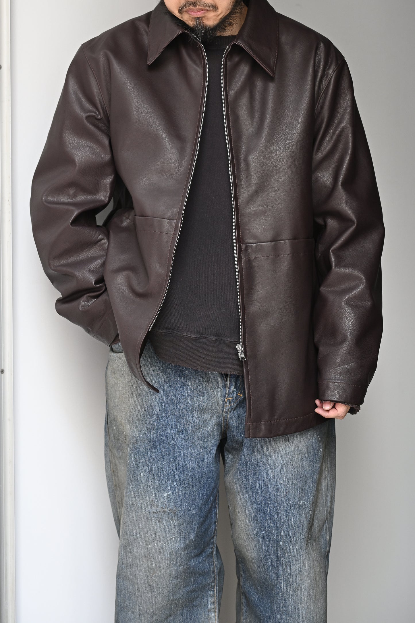 KAPTAIN SUNSHINE / Sheepskin Zip Jacket -BROWN