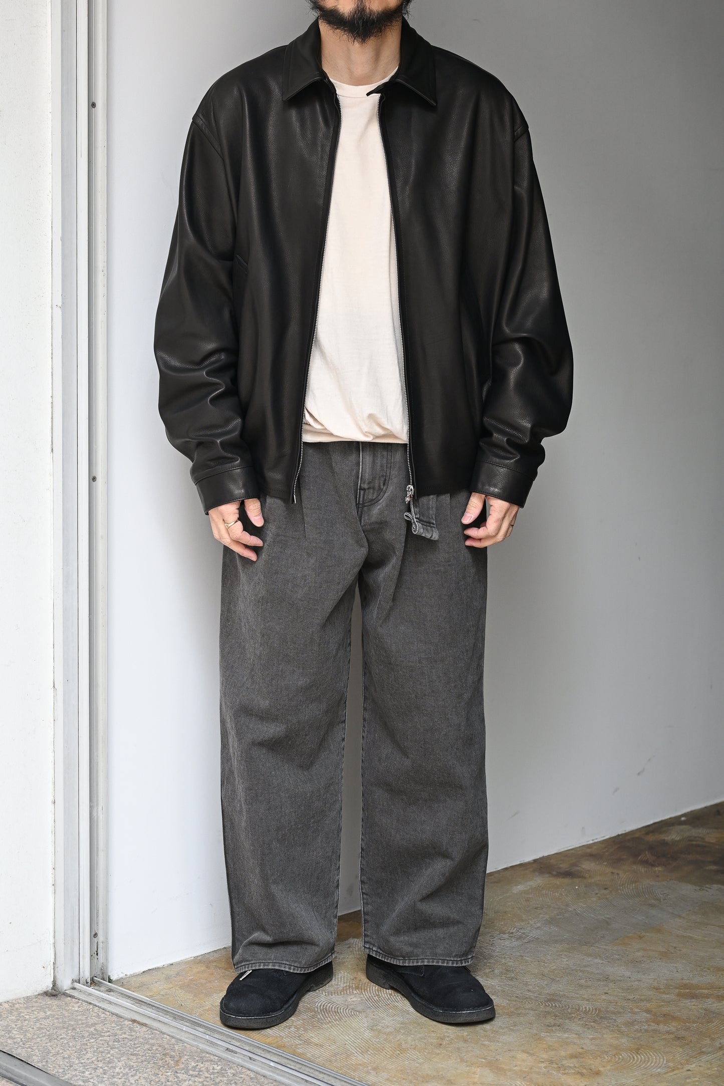 KAPTAIN SUNSHINE / Calf Leather Zip Blouson -BLACK