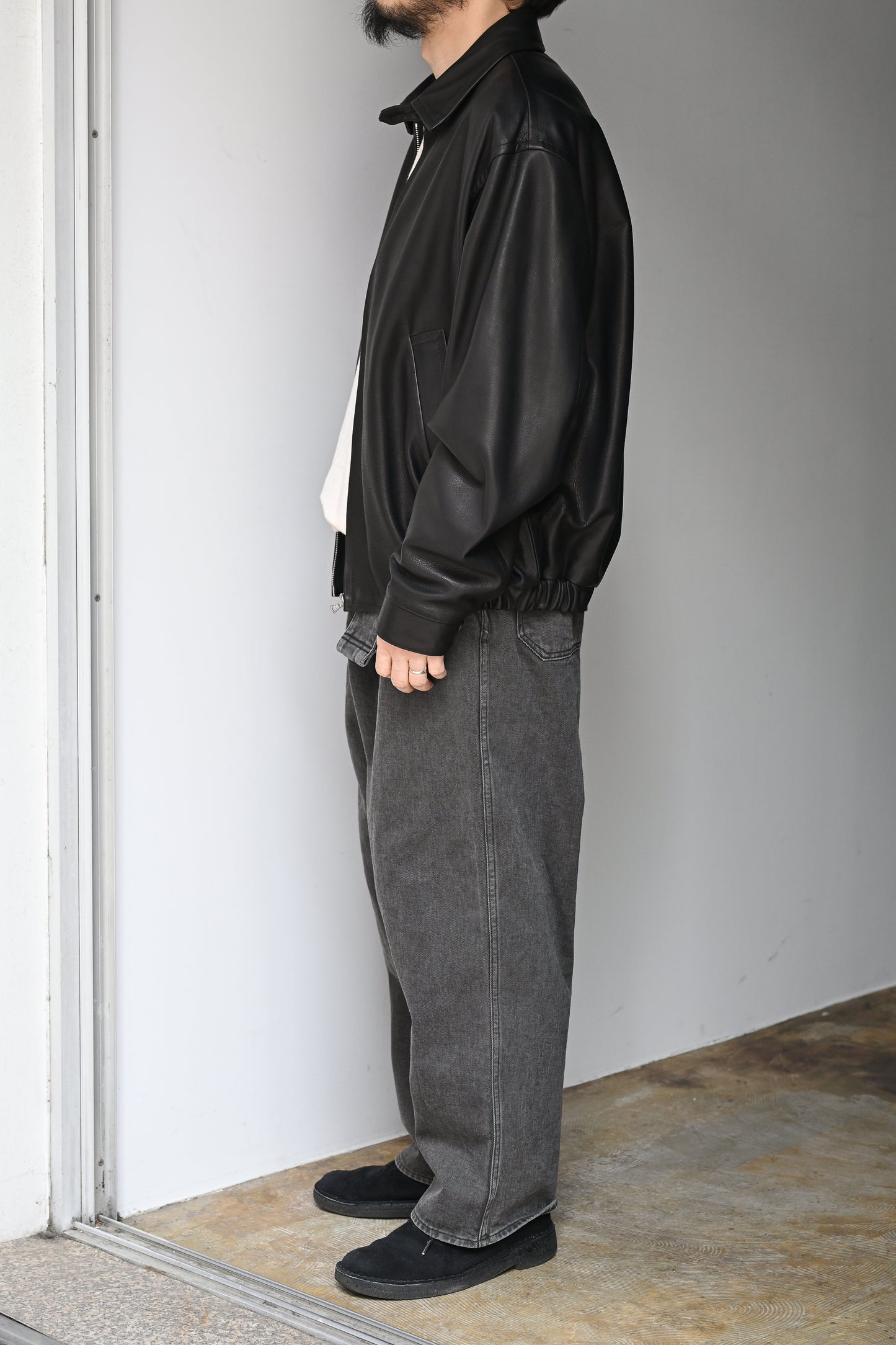 KAPTAIN SUNSHINE / Calf Leather Zip Blouson -BLACK