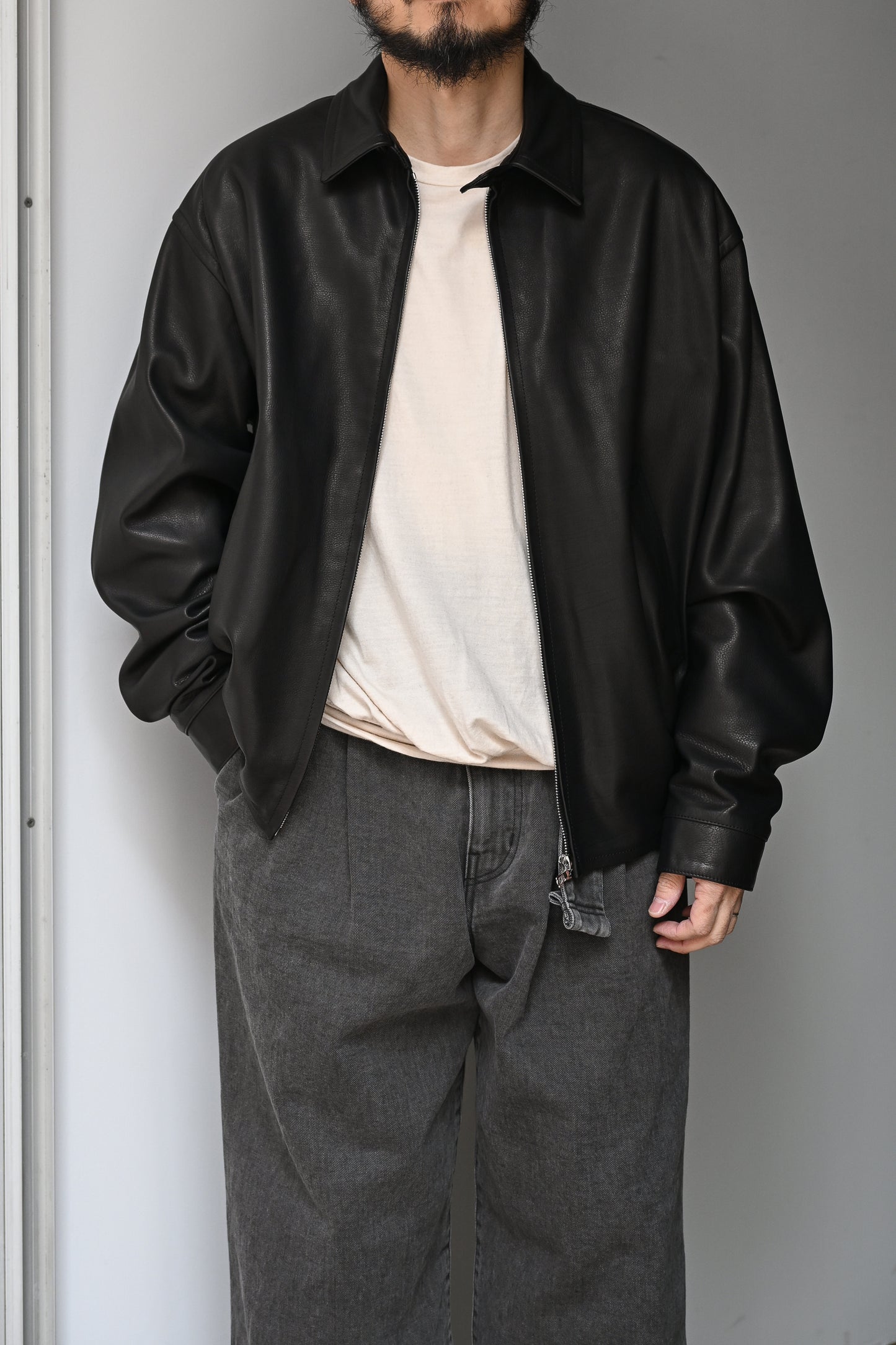 KAPTAIN SUNSHINE / Calf Leather Zip Blouson -BLACK