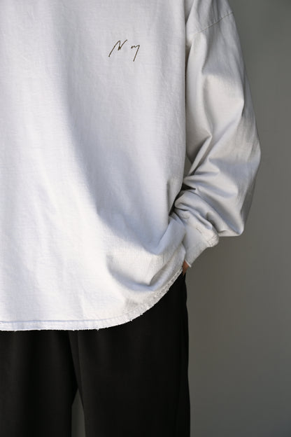 ANCELLM / EMBROIDERY DYED LS T-SHIRT -WHITE