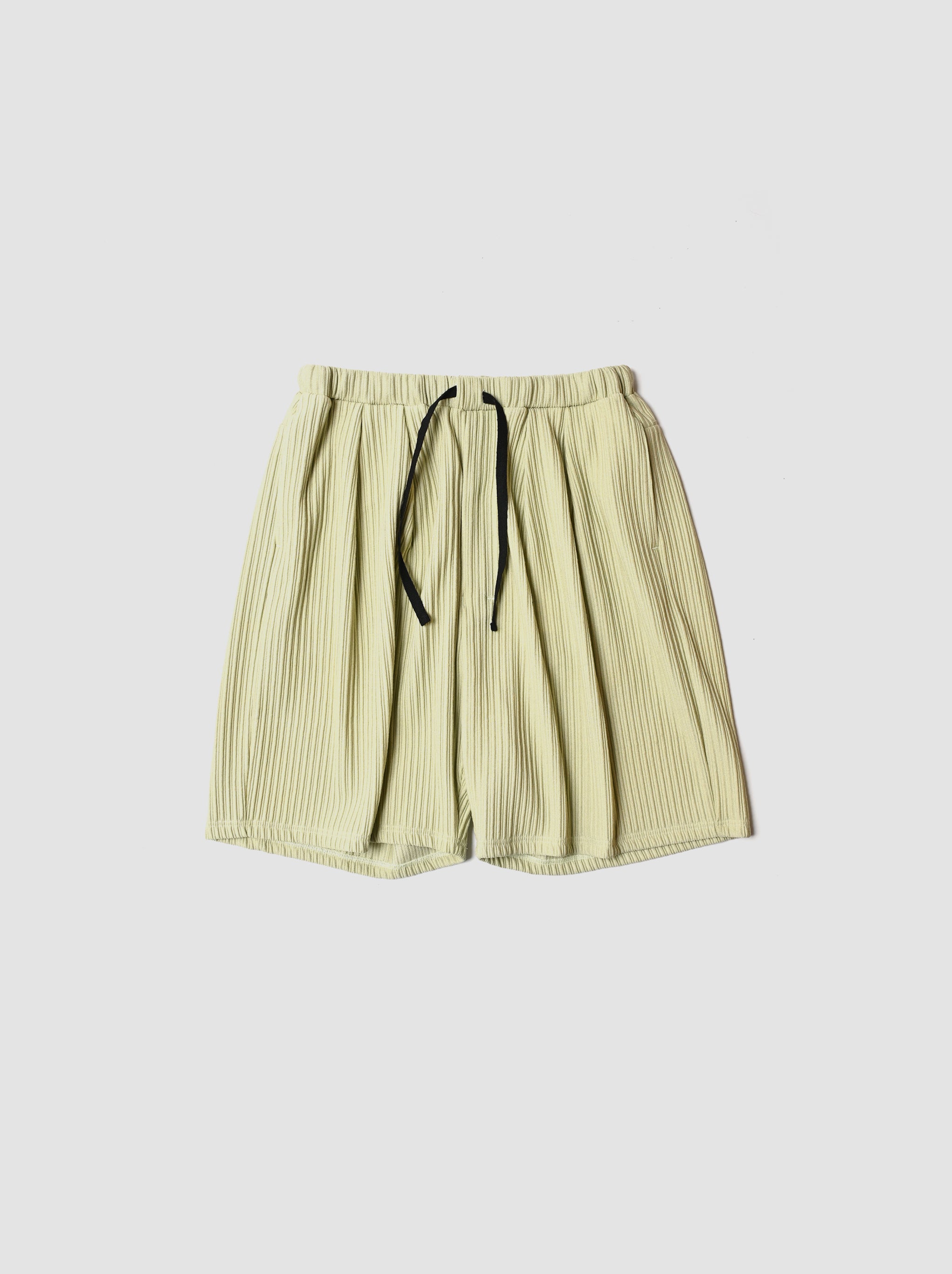 ANCELLM / WRINKLED STRIPE TUCK SHORT PANTS -WASABI – and father