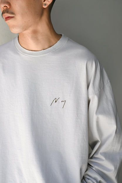 ANCELLM / EMBROIDERY DYED LS T-SHIRT -WHITE