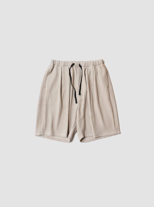 ANCELLM / WRINKLED STRIPE TUCK SHORT PANTS -GREIGE