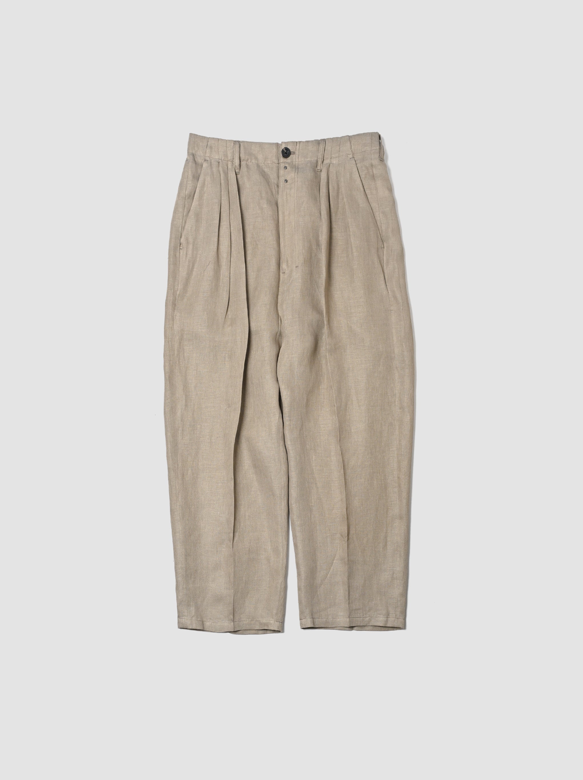 ANCELLM / 100/S LINEN TUCK SLACKS -KHAKIBEIGE – and father