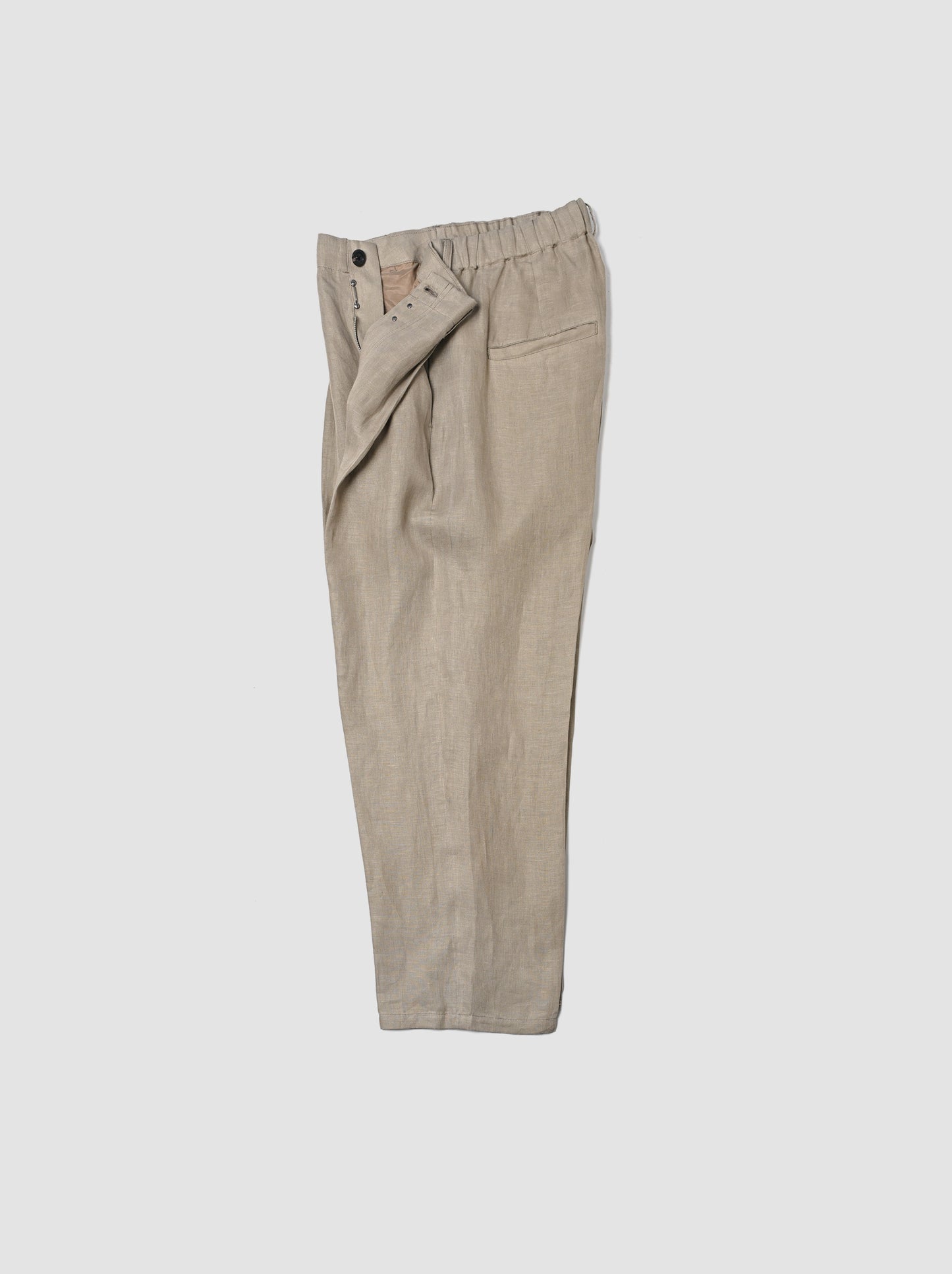 ANCELLM / 100/S LINEN TUCK SLACKS -KHAKIBEIGE