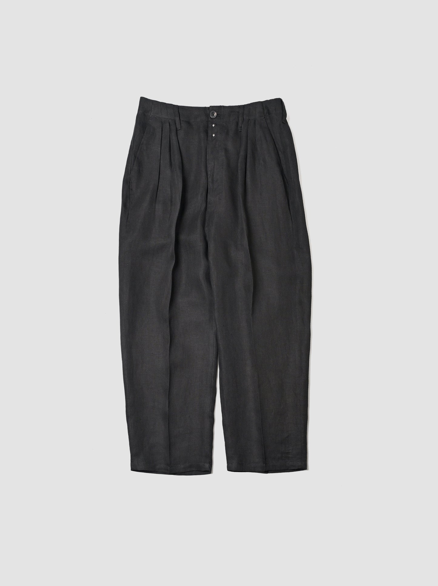 ANCELLM / 100/S LINEN TUCK SLACKS -BLACK