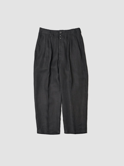 ANCELLM / 100/S LINEN TUCK SLACKS -BLACK