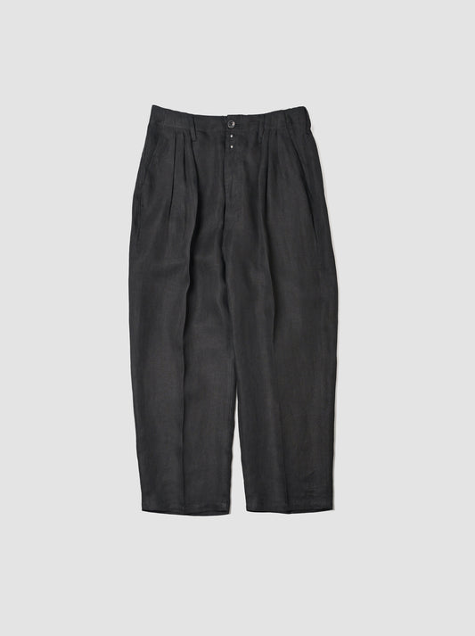 ANCELLM / 100/S LINEN TUCK SLACKS -BLACK