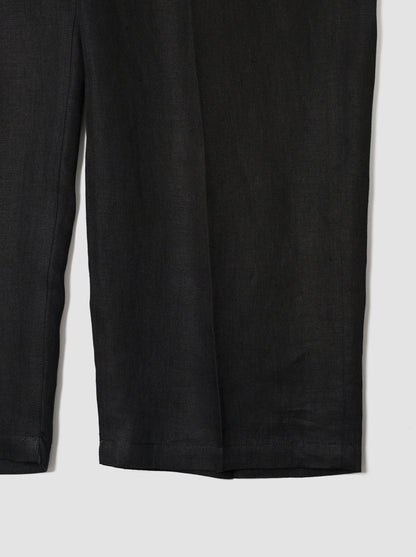 ANCELLM / 100/S LINEN TUCK SLACKS -BLACK