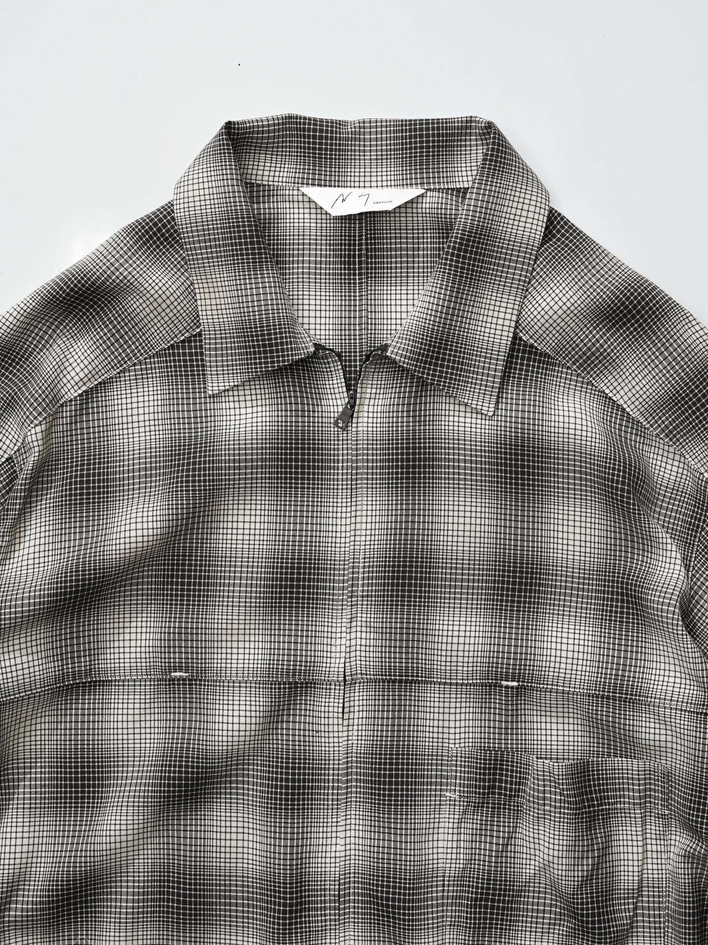 ANCELLM / OMBRE CHECK SHORT ZIPUP SHIRT -BROWN