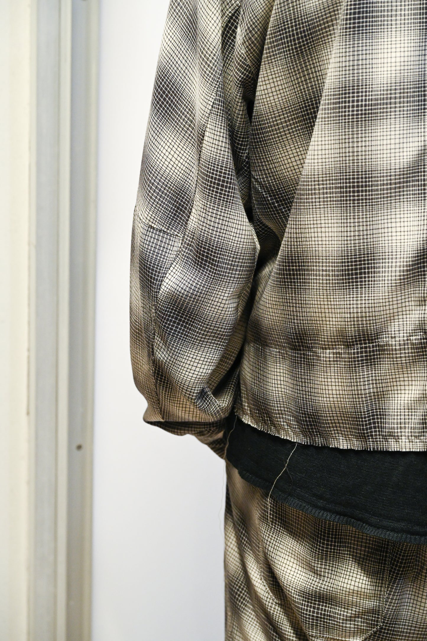 ANCELLM / OMBRE CHECK SHORT ZIPUP SHIRT -BROWN