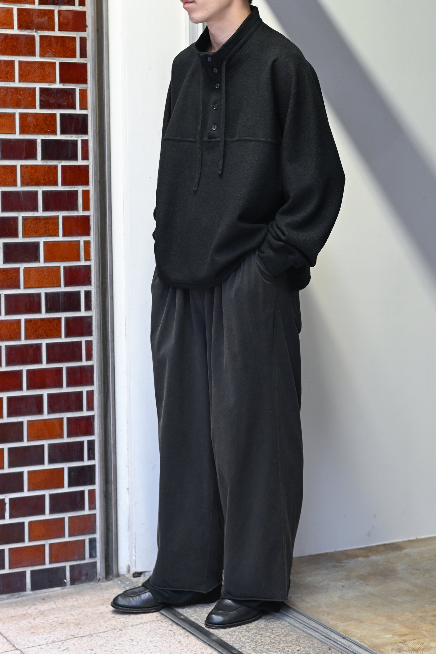 ANCELLM / HENLEY PULL OVER SHIRT -BLACK